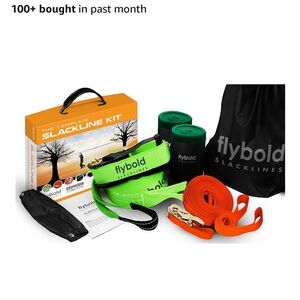 Flybold Slackline Kit with Green and Orange Accessories